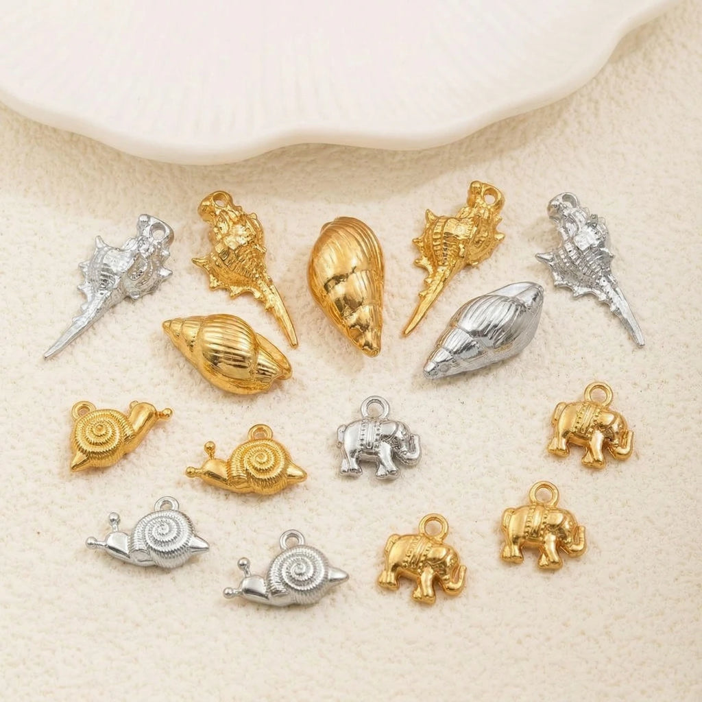 5pcs Stainless Steel Starfish Charms Shell Fish Tail Hippocampus Gold Charms Pendants Jewelry Making Ocean Dangle Accessories Oasis Select