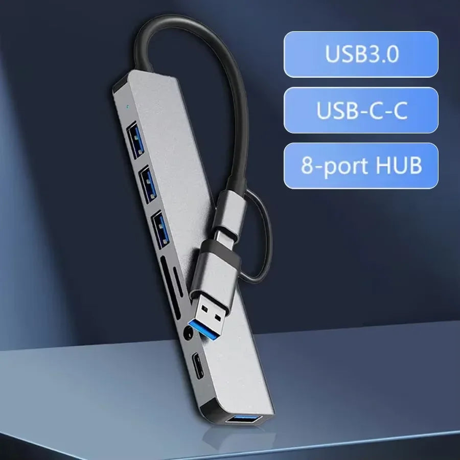 GGBEE 8-in-2 USB-C Hub – 4 USB Ports & SD Card Reader USB-C Hub Oasis Select