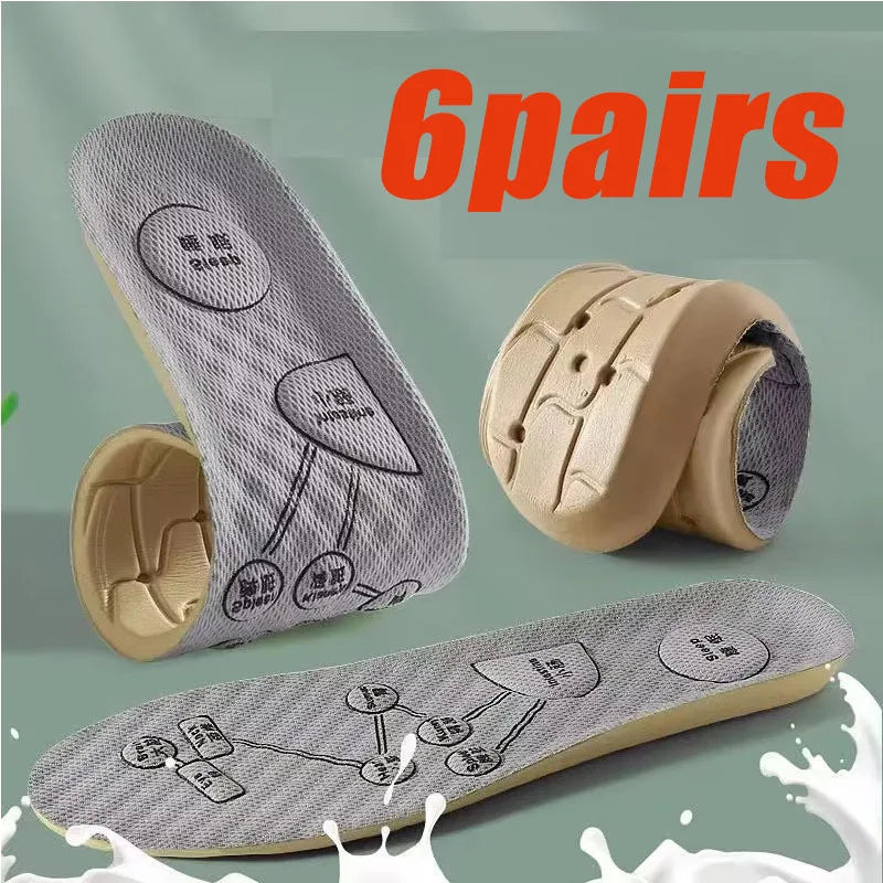 1-6pairs Foot Acupressure Insole Men Women Soft Breathable Sports Cushion Inserts Sweat-absorbing Deodorant Insole Shoe Pads Oasis Select 6pairs-Grey 39-40