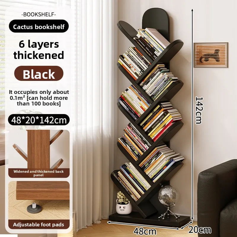 Bookshelf Creative tree-shaped floor-to-wall book picture book shelf Household multi-layer storage display shelf Simple bookcase Oasis Select Black nine layers