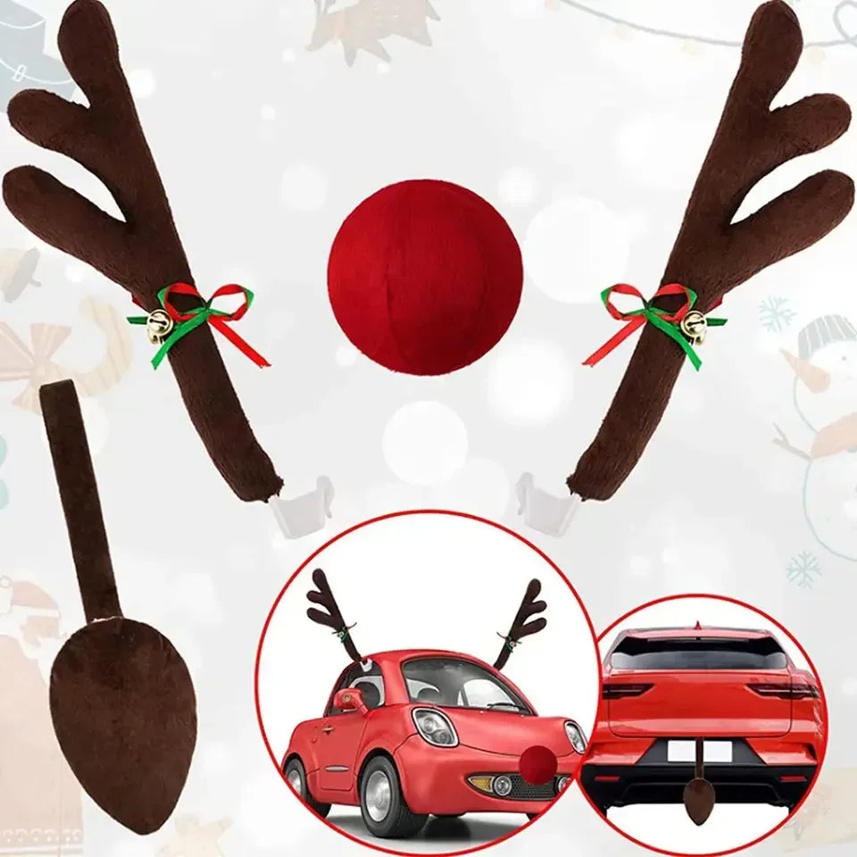 Christmas Car Decoration Deer Horn Antlers Car Kit with Red Nose and Tail for Holiday Gift Set Car Accessories Pendant Oasis Select