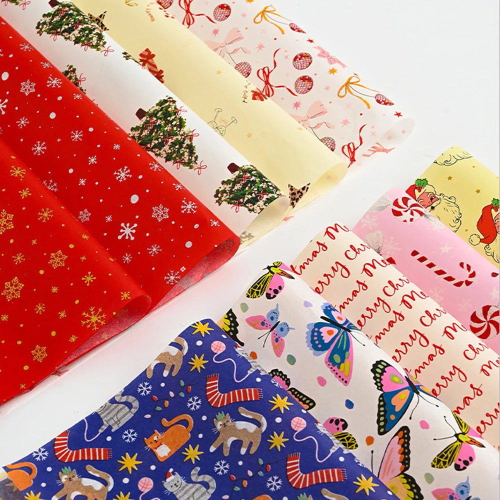 10pcs Christmas Tree Bowknot Print Tissue Paper New Year Gift Box Filling Flowers Wrapping Papers Festival Craft Packaging Paper Oasis Select