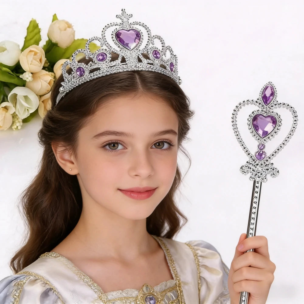 2Pcs Sweet Princess Tiara Crown Headband for Girls, Rapunzel Elsa Cosplay Hair Jewelry with Magic Tights Party Gift Accessories Oasis Select