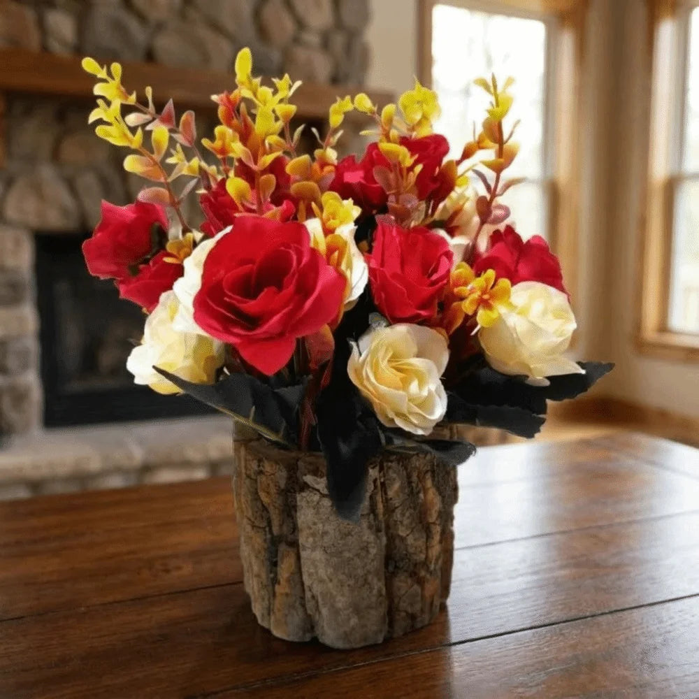 Artificial Sunflower Bonsai in Bark Pot | Faux Plant Home Décor