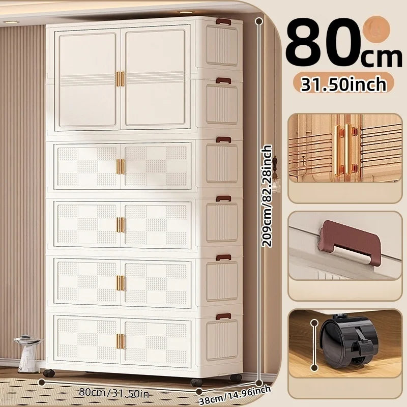 COIZYZZL 31.5 Inch Foldable Storage Wardrobe, 2-6 Tier Multi-Combos with Rolling Wheels, Large Capacity for Living Room/Bedroom Oasis Select White 1Large 4Small