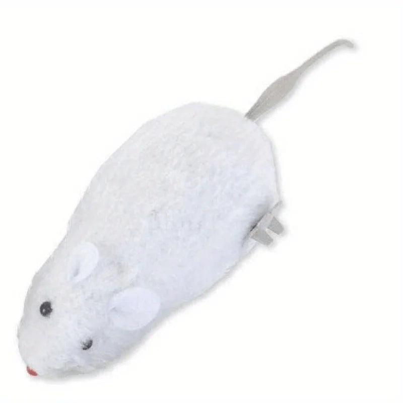 1pc Durable Interactive Clockwork Mouse Toy - Running Rat Plush for Cats & Small Dogs, Battery-Free, All Breed Sizes Oasis Select WHITE
