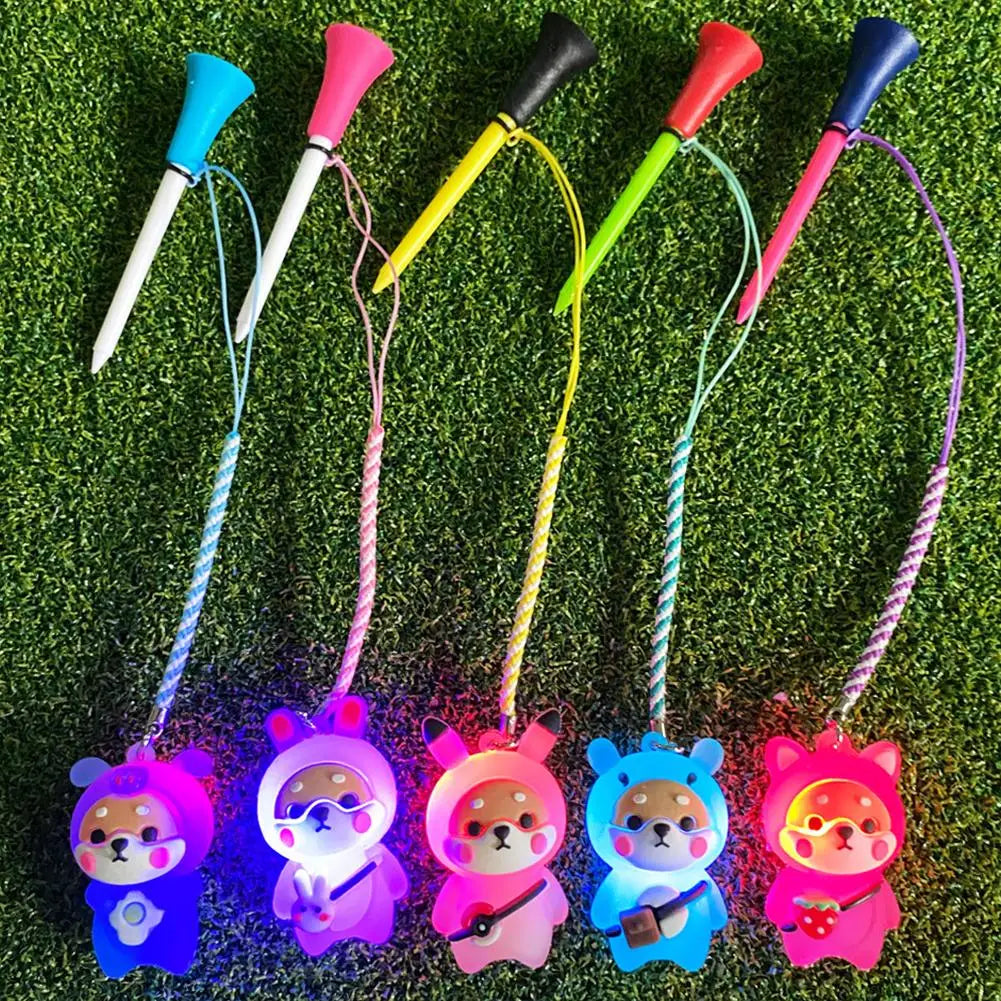 1Pcs Golf Rubber Tees With Flashing Light Cartoon Cute Prevent Loss Golf Ball Holder With Braided Rope Outdoor Golf Accessory Oasis Select