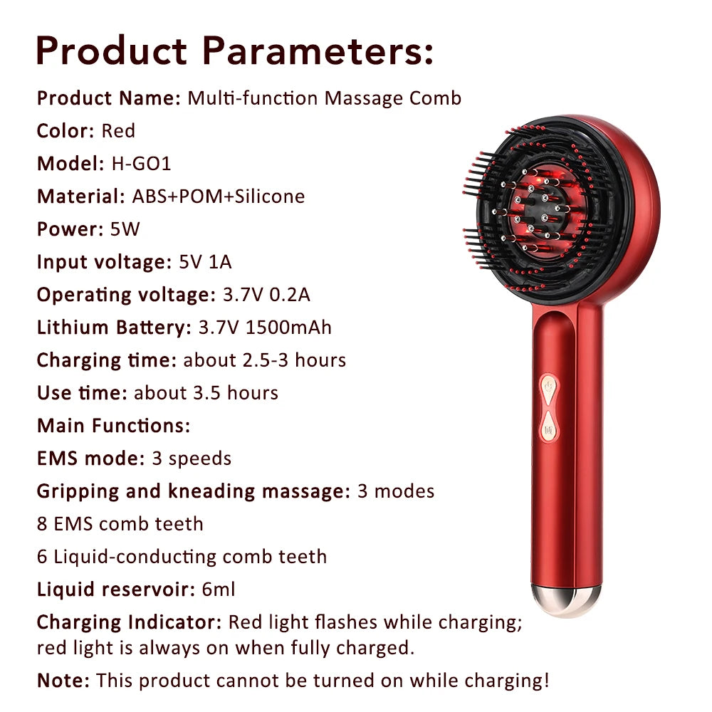 Electric Scalp Massager Comb – Red Light & Oil Applicator
