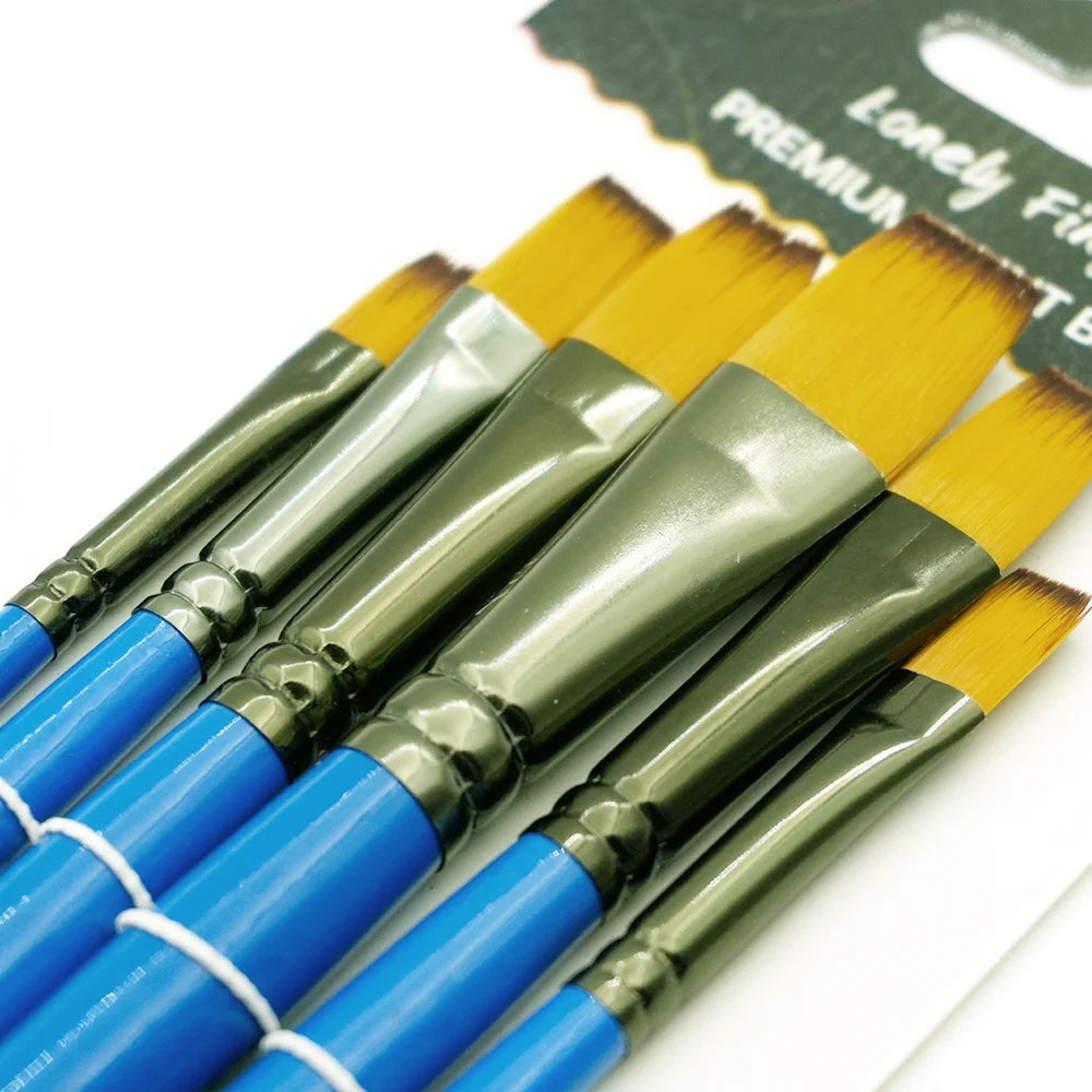 6/24 Paint Brushes Set,Nylon Hair Artist Acrylic Paint Brushes for Acrylic Painting Oil Watercolor,Canvas, Detailing & Rock Pain Oasis Select 6pcs Blue Flat