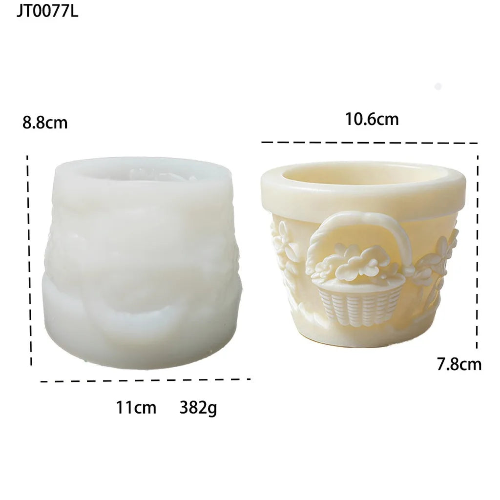 3D Embossed Flower Basket Planter Silicone Mold, DIY Handmade Flower Pot Mold for Resin Plaster Cement Home Decor Oasis Select White-8.8x10.6x11 cm