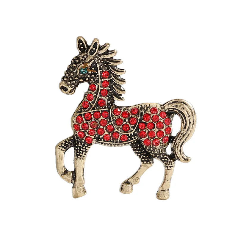 Fashion Rhinestone Horse Brooch for Women Men Zodiac Animal Brooches Lapel Pins Party New Year Jewelry Clothes Accessories Oasis Select Style 5