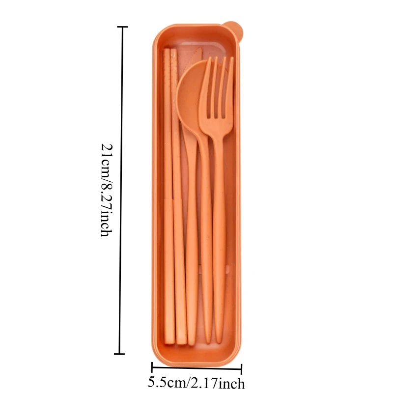 Portable Wheat Straw Dinner Utensil Kit Eco Friendly Spoon Fork Knife Chopstick Box for Travel Camping Oasis Select C