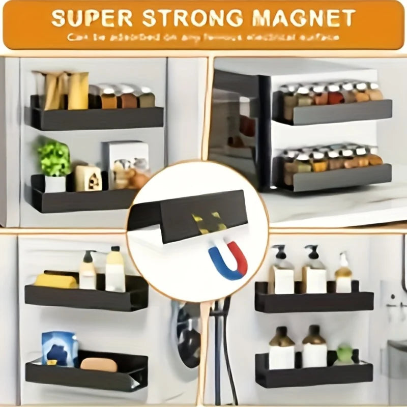 Magnetic Fridge Spice Rack Organizer Kitchen Storage Shelf Metal Wall Mounted For Jars Container Basket Washing Produce Bowl Oasis Select
