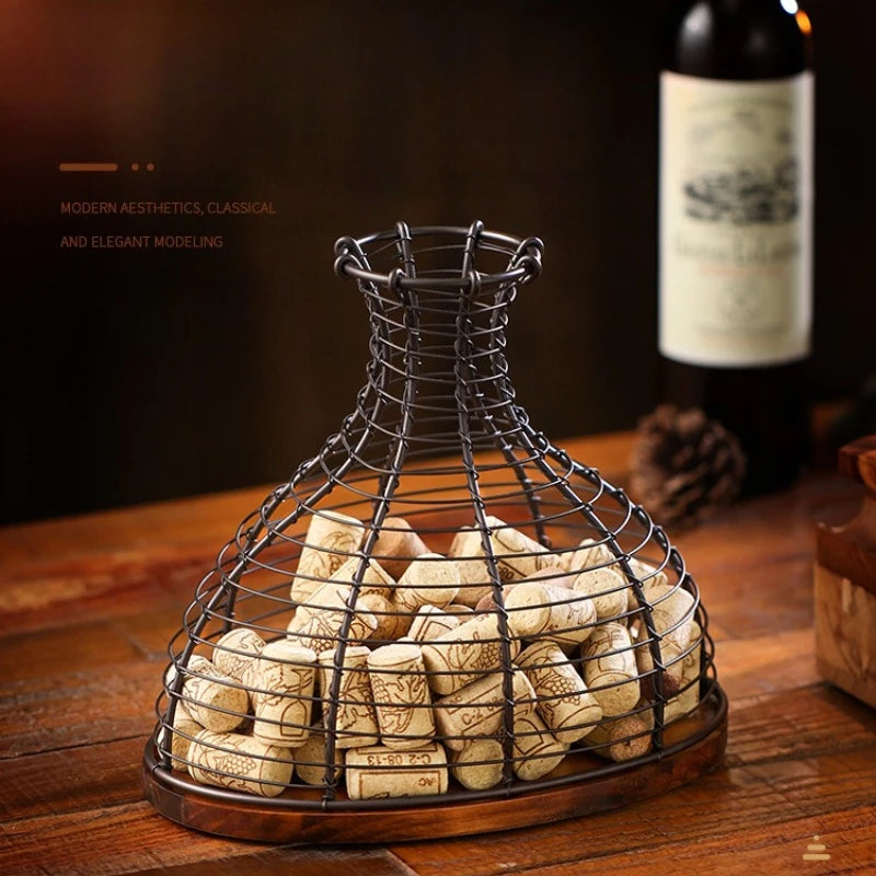 Solid wood red wine plug storage basket Wrought iron European commercial hotel wine oak plug collection basket Oasis Select