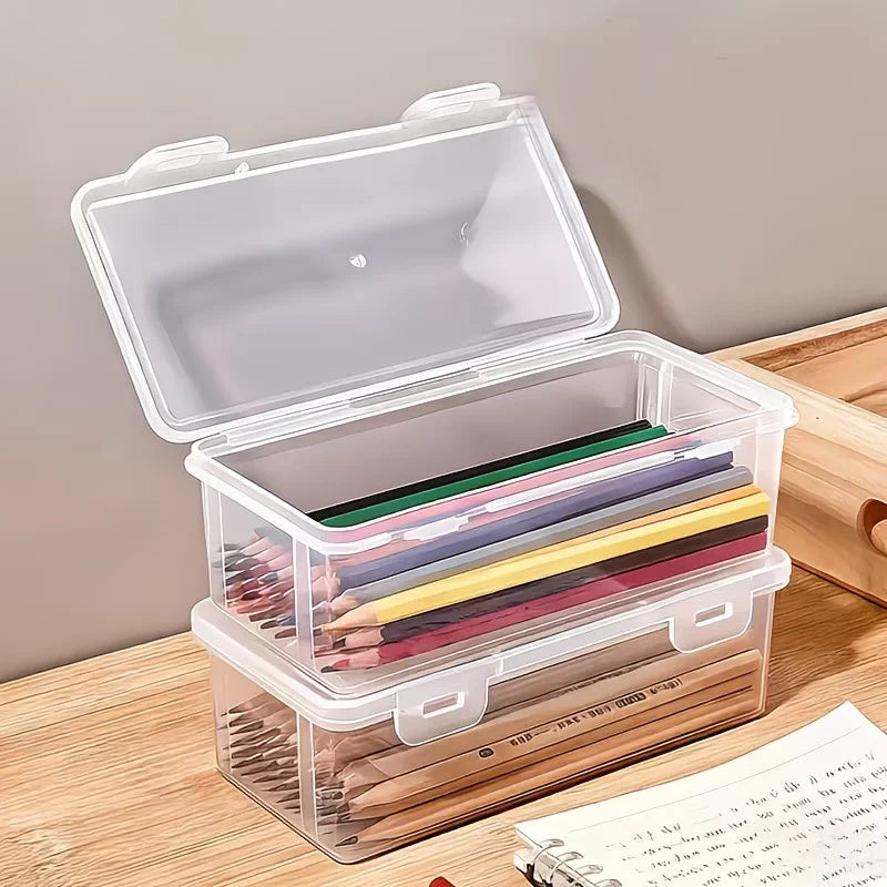 2Pcs Large Capacity Transparent Plastic Pencil Boxes Portable Storage Organizer Durable Stationery Case School Supplies Oasis Select