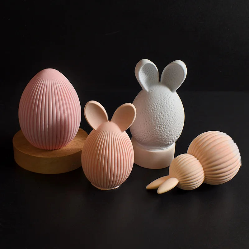 Easter Series Silicone Mold 3D Striped Egg Straight Ear Rabbit Gourd Diamond Pattern Bunny Scented Candle Gypsum Craft Gift Mold Oasis Select