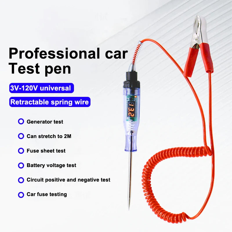 New 5V-120V Car Tester Pen Voltage Circuit Test DC Digital Display Electric Pen Probe Pen Auto Diagnostic Tools 2V 12V 24V 48V Oasis Select