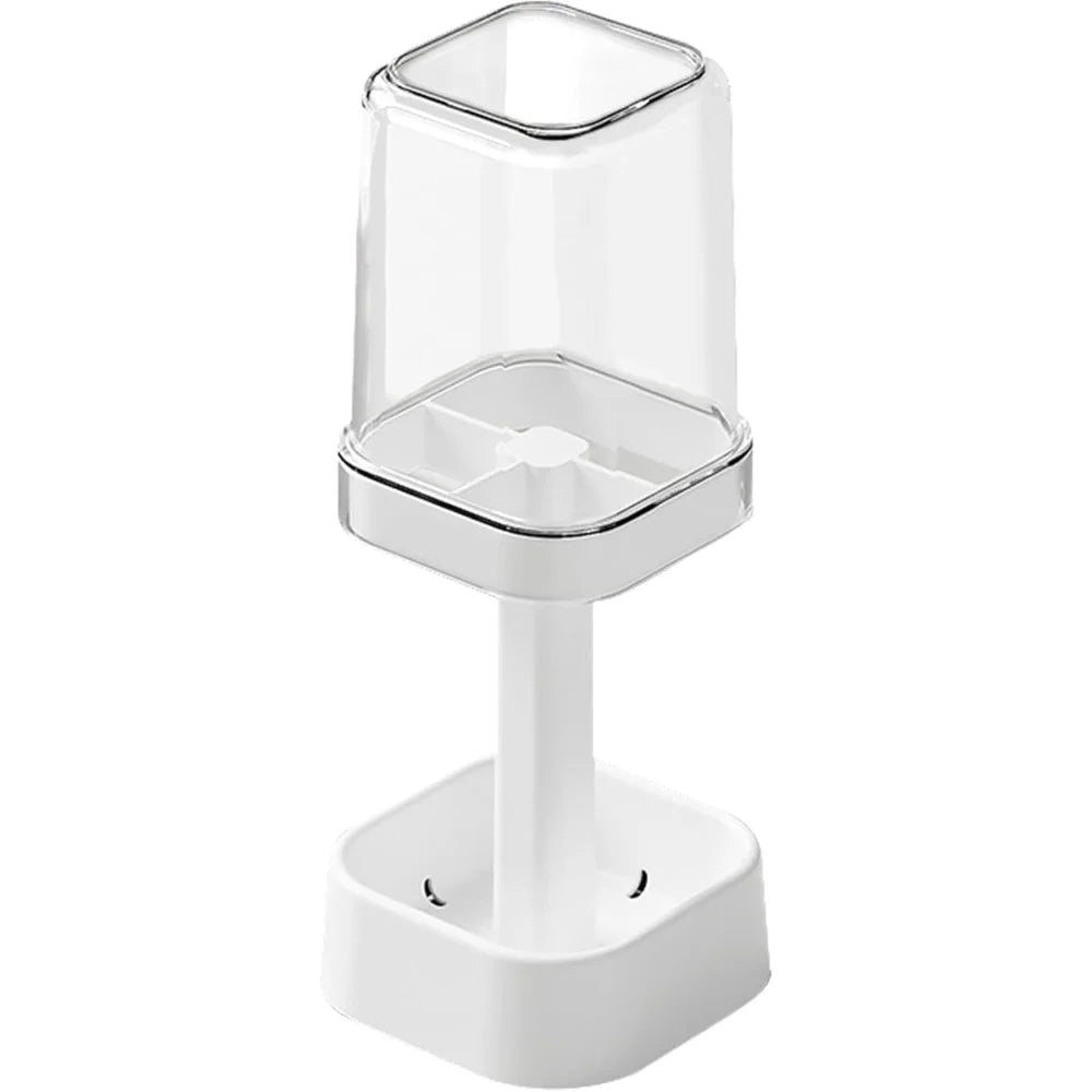 3in1 Countertop Toothbrush Station with Cover All-in-One Toothpaste Brush Holder for Bathroom Sink Easy-Clean Plastic Organizer Oasis Select White