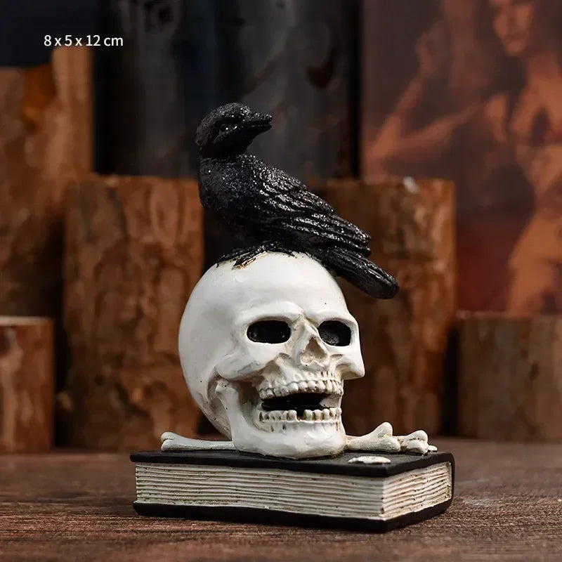Skull Figurines Skulls Gothic Room Decor Horrible Ghost Resin Skeleton Sculptures for Interior Home Decorations Oasis Select Crow China Mainland