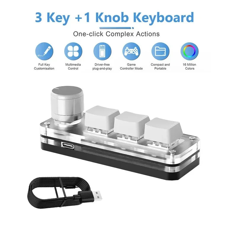 Mini Keyboard 3 Keys 1 Knob RGB Programming Macro Mechanical Keyboard Gaming Custom Switch Portable Keypad For Photoshop Oasis Select Beige White