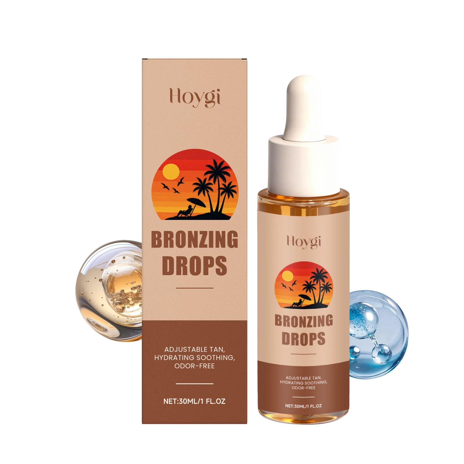 Sunless Tanning Drops Bronzing Drops for Face Gradual Natural-Looking Tan Mixable with Moisturizer Hydrating & Nourishing Vegan Oasis Select 30ml Boxed