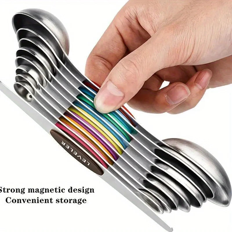 Stainless Steel Double Headed Measuring Spoon 9-piece Set with Magnetic Suction and Scale Measuring Spoon Baking Tool Oasis Select