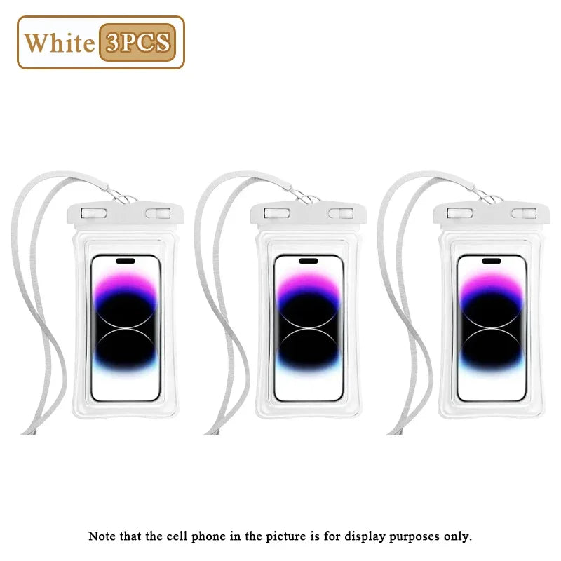 1-20PCS High Transparency Waterproof Phone Pouch with Air Cushion Floating Touch Screen Compatible for Swimming Rafting Beach Oasis Select White-3PCS