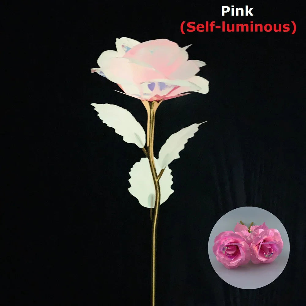 2024 Luminous Rose Valentine's Day Present Gifts Eternal Rose Flower Simulation 24k Gold Foil Rose Mother's Day Gifts Oasis Select Pink