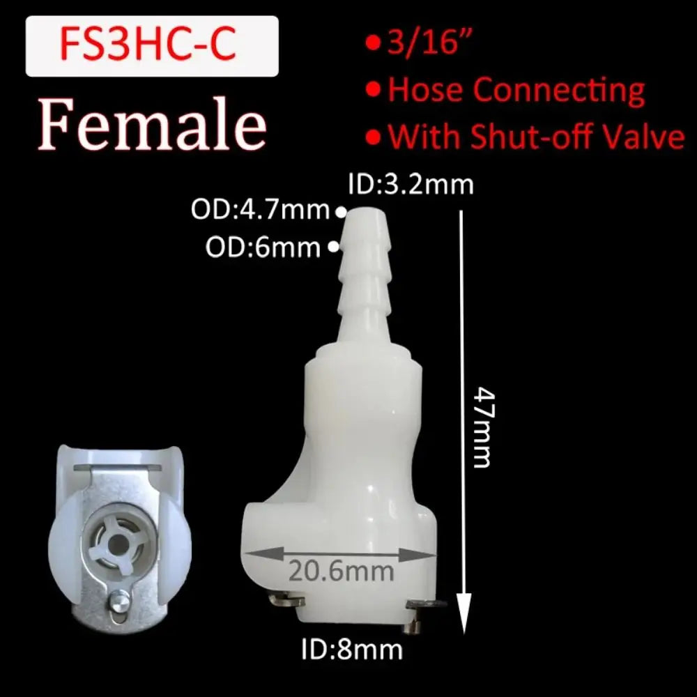 1Pc Disconnect Fitting Coupling Hose Joint Tube Connector Male Female Hose Barb Valved S-series 3/16 1/4 Quick Coupler Oasis Select FS3HC-C
