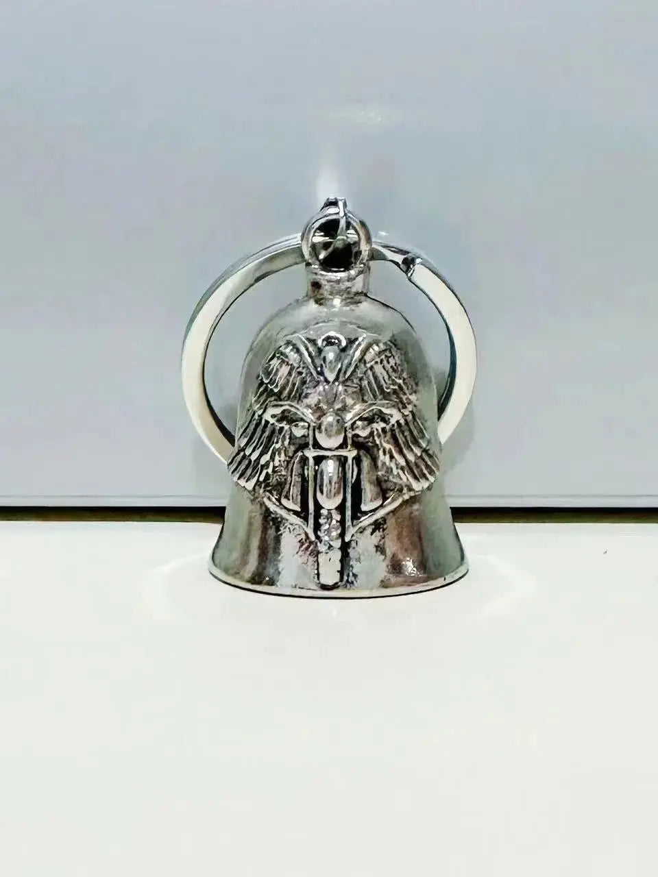 Fashionable Angel Wings Motorcycle Bell Pendant Keychain Punk Rock Men's Riding Party Amulet Exorcism Jewelry Oasis Select Silver Keychain