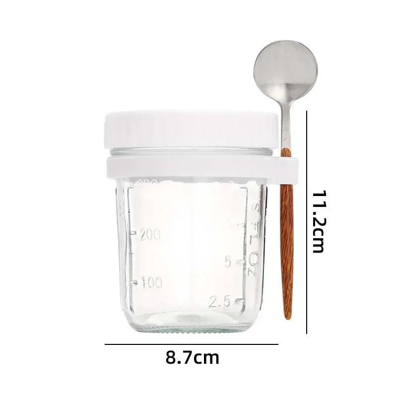 Overnight Oats Container with Lid and Spoon Portable Breakfast Oatmeal Cereal Nut Yogurt Cup 300ML Fruit Salad Food Storage Box Oasis Select White 300ML