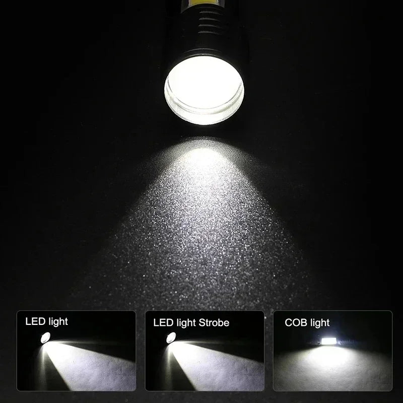 Mini Portable Flashlight COB+XPE Zoomable Small Torch USB Rechargeable Outdoor Camping Fishing Long Range Emergency Lantern Oasis Select