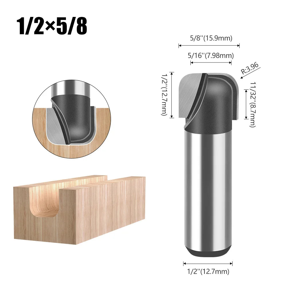 Grooving Curved Line Molding Double Arc Round Bottom Wood Router Bit 1/2 Inch Shank Milling Cutter For Trimmer Engraving Machine Oasis Select 0.5inx15.9mm