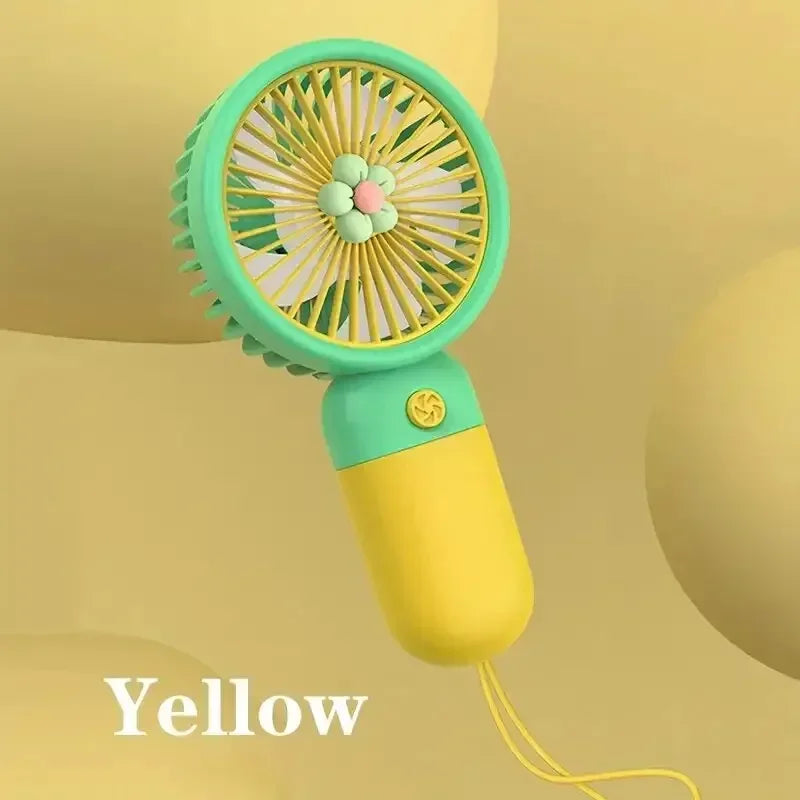 Macaron Color Mini Handheld Fan with Lanyard USB Rechargeable Electric Small Fresh Portable Fan for Students Flower Design Oasis Select Yellow