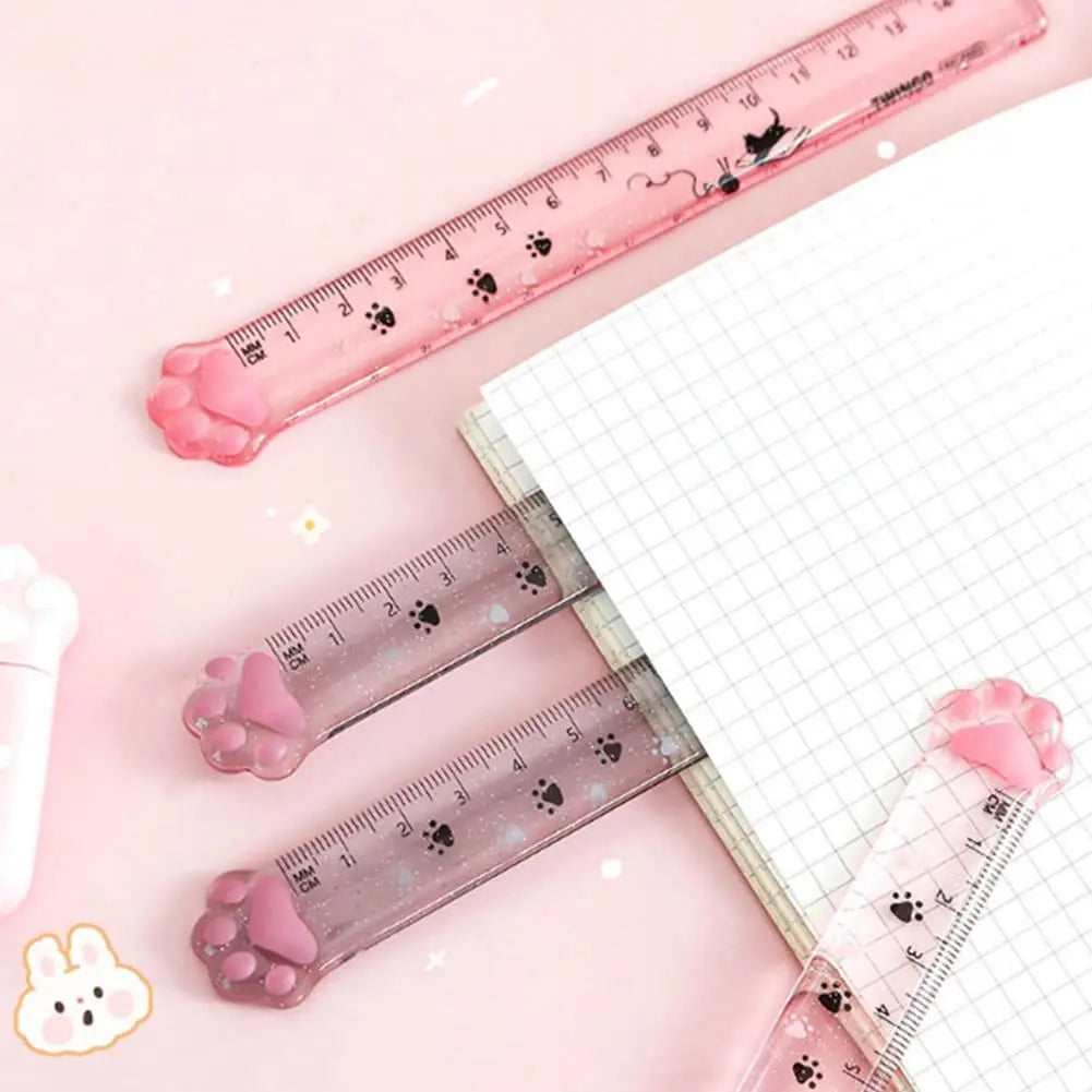 15CM Cute Cat Claw Ruler Adorable Cartoon Plastic Straight Edge Kawaii Measuring Tool for Art Craft School Office Stationery Oasis Select