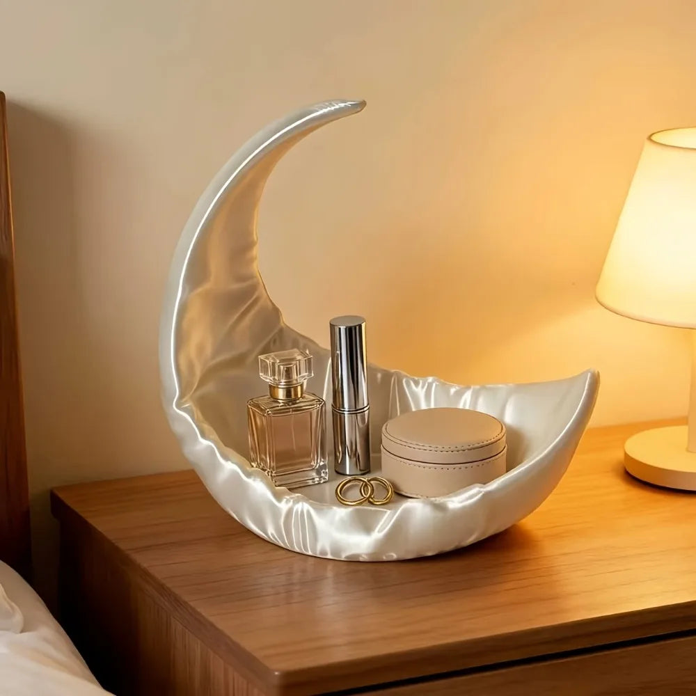 Luxury Pearl MoonStorage Plate Multi Purpose Desktop Display Dish Makeup Trinket Holder Bedroom Dressing Table Decoration Oasis Select