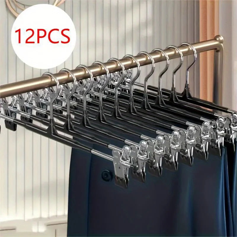 12PCS Adjustable Clip on Hangers, Anti Slip and Space Saving Metal Hangers, Suitable for Pants, Skirts and All Clothing Oasis Select black