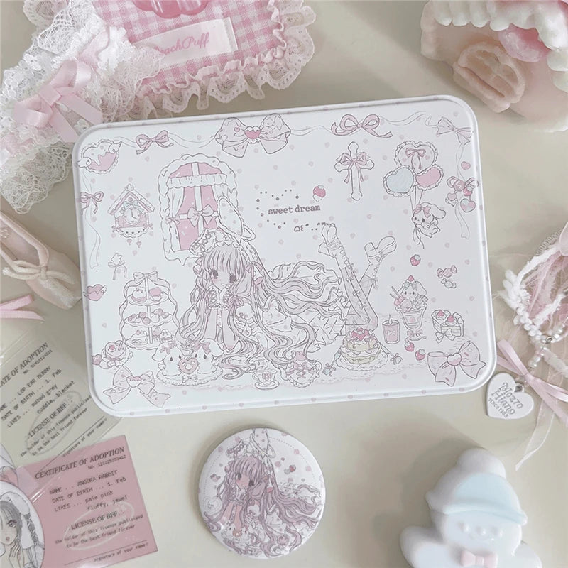 Iron Storage Box Cute Cartoon Girl Desktop Sundry Storager Organizer Kawaii Jewelry Box Pink Floral Container Home Decor Oasis Select A 16.5x12.1x4cm