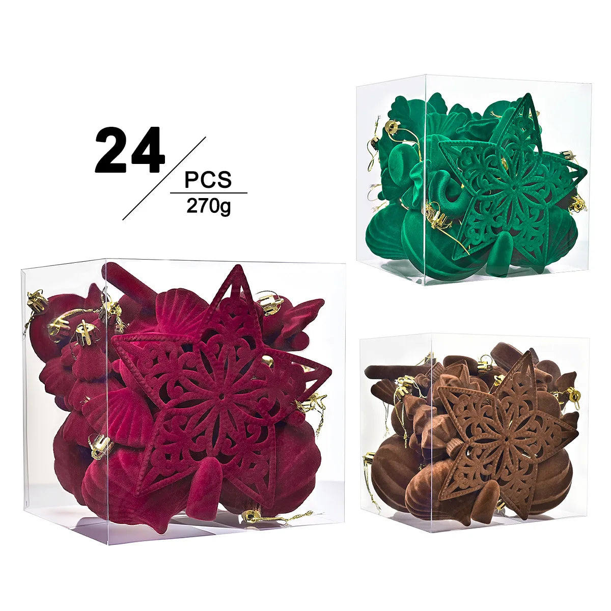 24pcs Flocked Christmas Ball Ornaments Velvet Pendant Christmas Tree Decoration Holiday Decoration for Christmas, New Year Oasis Select