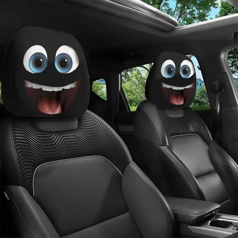 2pcs Face Printed Car Pillowcase Soft Comfortable Decorative Cushion Cover Auto Seat Headrest Washable Polyester Fabric Oasis Select A7