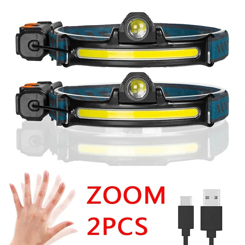 IR Sensor LED Headlamp XPG+COB USB Rechargeable Waterproof 2000mAh