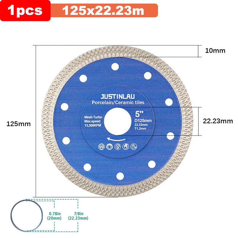 JUSTINLAU Diamond Cutting Disc Tile Ceramic Marble Dry Cutting And Grinding Circular Saw Blade Power Rotory Tool Accessories Oasis Select 125mm