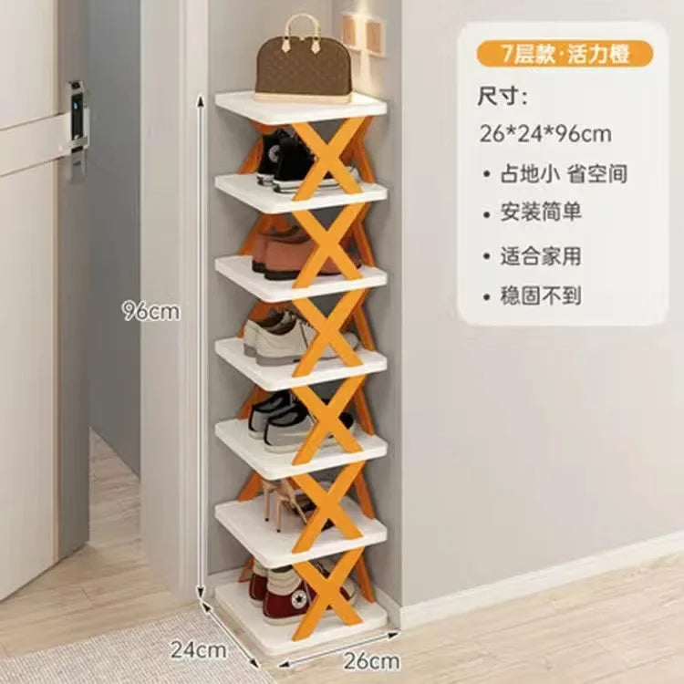 Household Economy Simple Shoe Rack Multi-layer Space Saving Free Installation of Dustproof Folding Plastic Shoe Storage Rack Oasis Select 7-layer orange