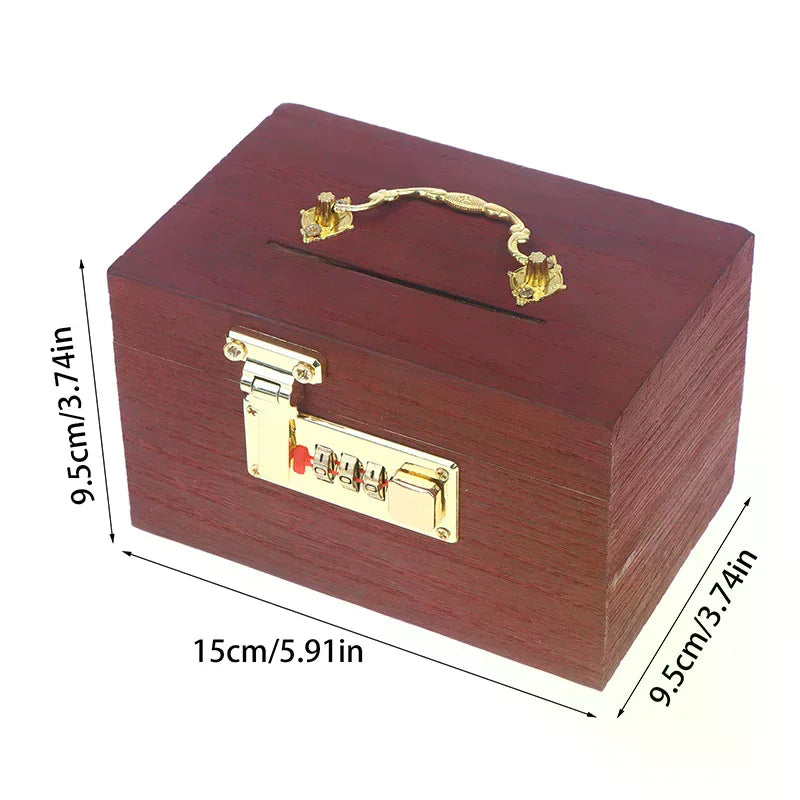 Wooden Box Password Lock Money Saving Coin Box Piggy Bank Organizer With Lock Treasure Box For Cards Dollars Cents Kids Gifts Oasis Select