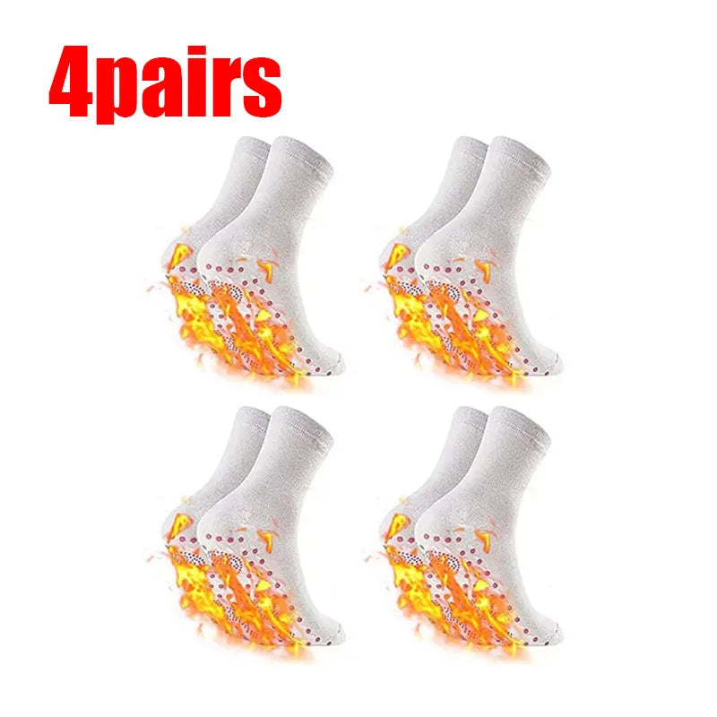 1/2/3/4/6Pairs Self-Heating Shaping Socks Pain Relief Whole Foot Thermal Socks Tourmaline Cold-Resistant for Men Women Outdoor Oasis Select 4pairs White One Size