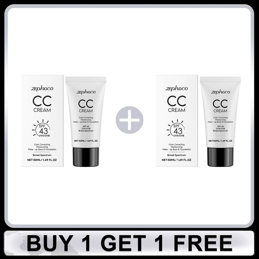 CC Cream Spf 43+ Anti UV Even Skin Tone Oil-Control Full Coverage Cover Blemishe Concealer Waterproof Liquid Foundation Cosmetic Oasis Select Buy 1 Get 1 Free