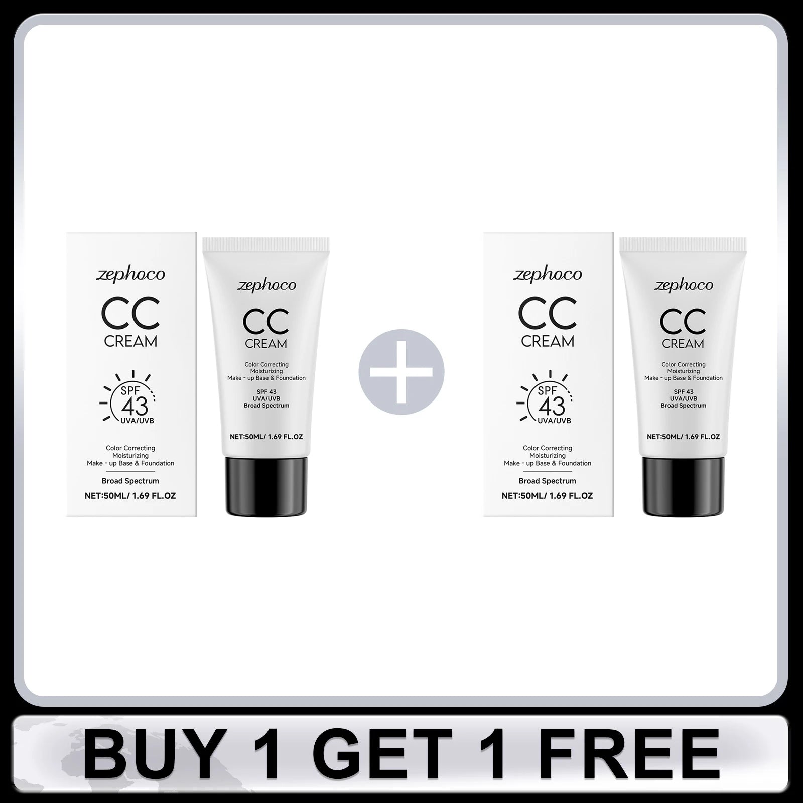 CC Cream Spf 43+ Anti UV Even Skin Tone Oil-Control Full Coverage Cover Blemishe Concealer Waterproof Liquid Foundation Cosmetic Oasis Select Buy 1 Get 1 Free