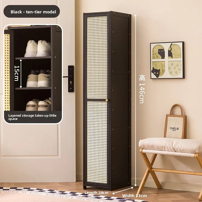 Shoe cabinet household entrance extremely narrow small shoe rack multi-layer indoor good-looking simple storage cabinet Oasis Select Black ten layers