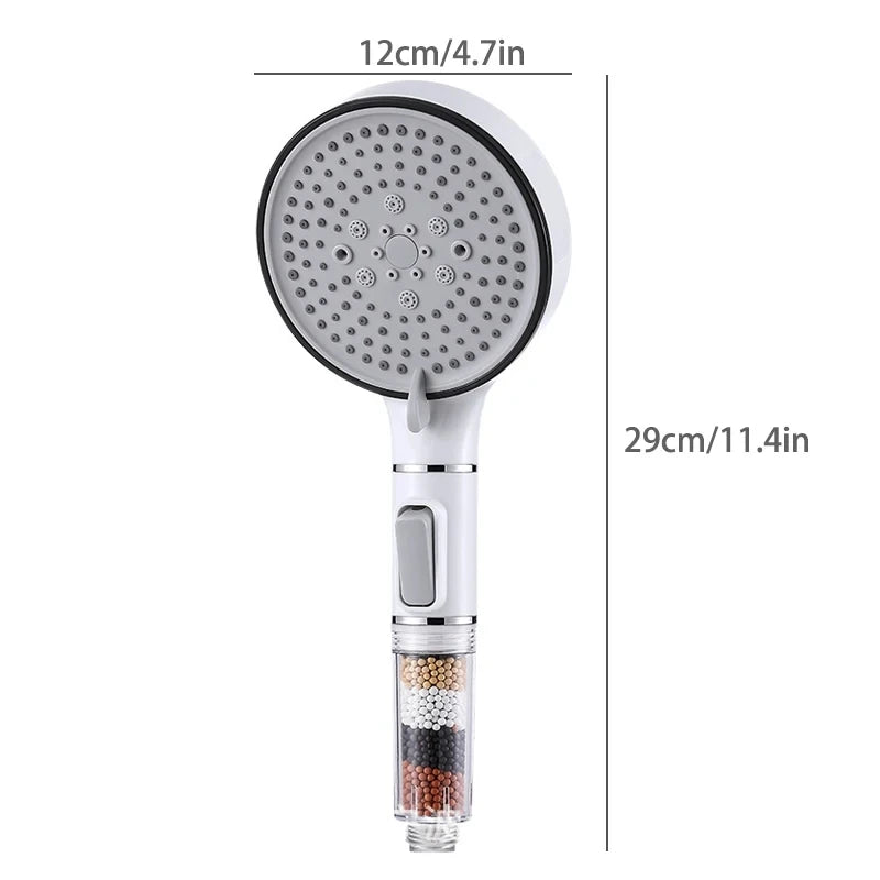 New 5 Modes Shower Head Handheld Powerful Flow with Beads Filter Pressure Boost Water Saving Shower Head Oasis Select