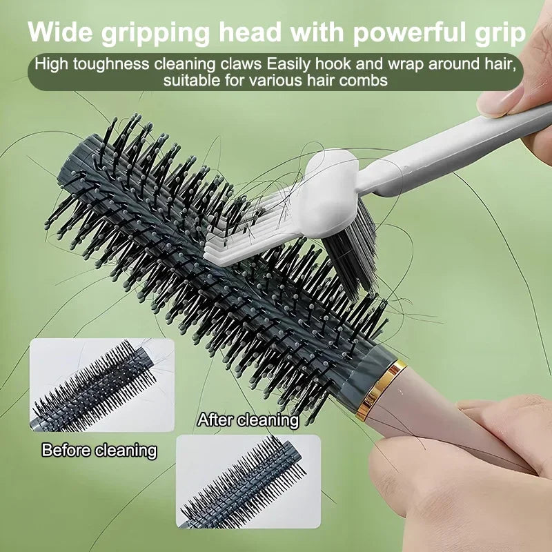 Dual-Action Hair Comb And Brush Cleaning Tool - Hairbrush Cleaner Rake with Brush Cleaning Solution for Salon Quality Care Oasis Select